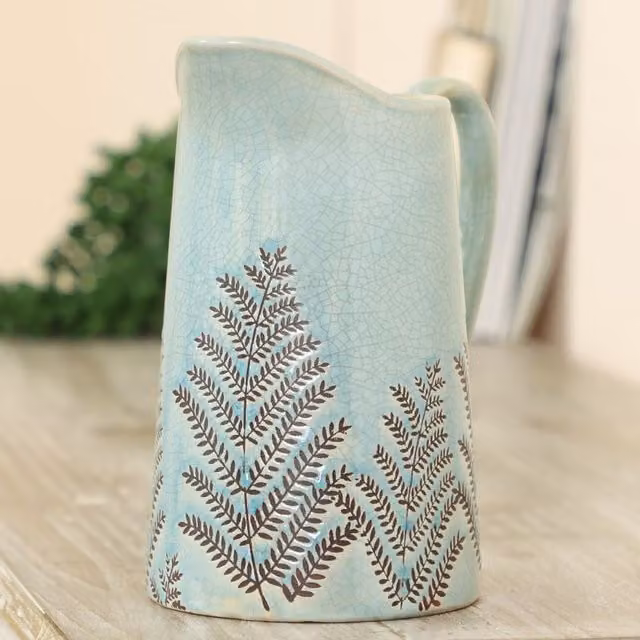 Dibor Vintage Style Floral Ceramic Pitcher in Blue