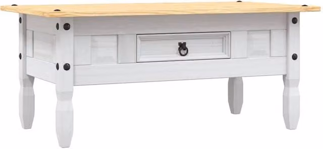 Berkfield Home Corona Range Mexican Pine Coffee Table, White, W: 100 cm, D: 55 cm, H: 45 cm