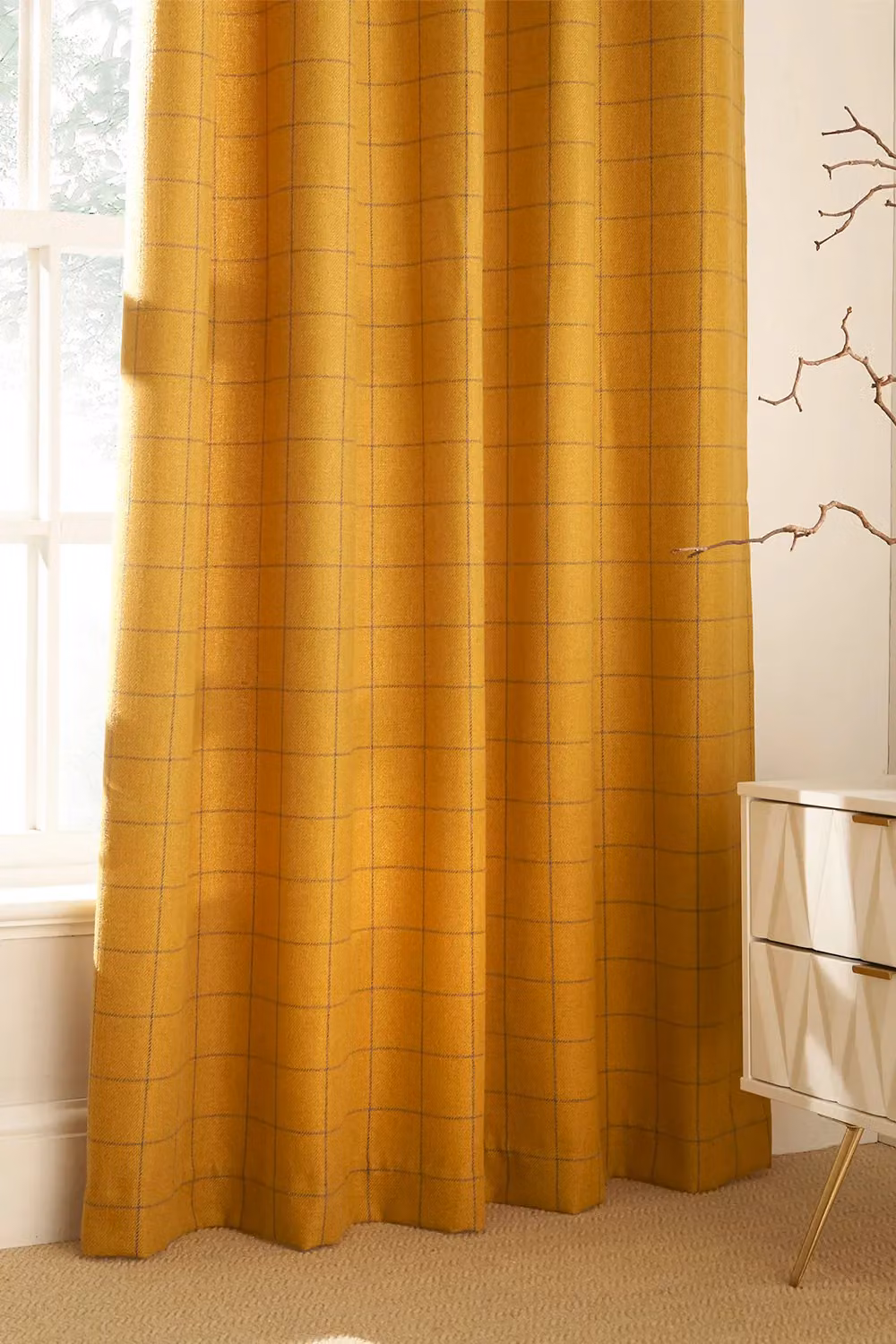 Furn Ellis Yellow Checked Eyelet Curtains, Thermal Insulating and Opaque, Width: 168 cm, Drop: 137 cm – 2