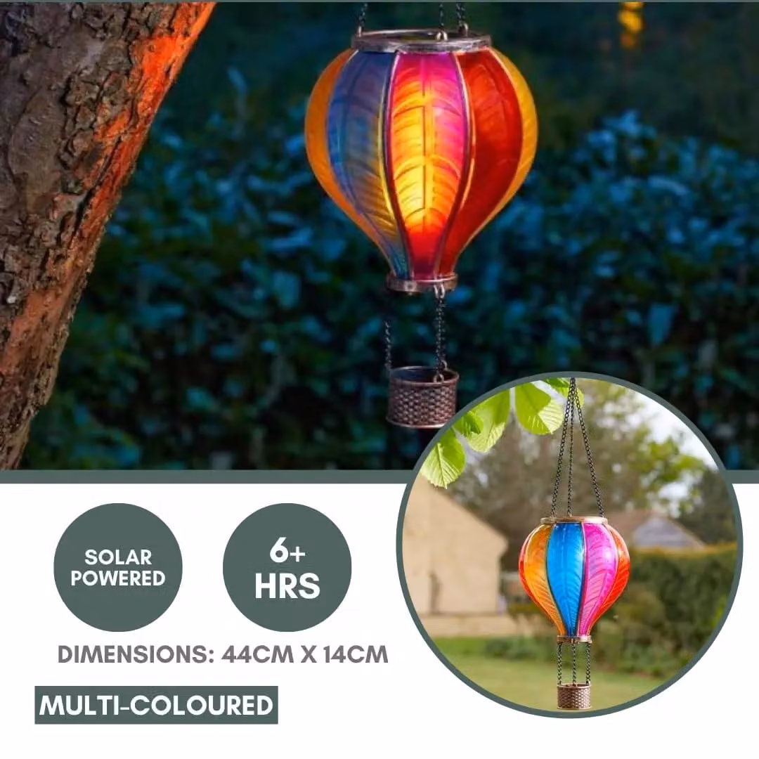 Marco Paul Multicolour Resin Hot Air Balloon Solar Hanging Garden Light with Dusk Sensor – 6
