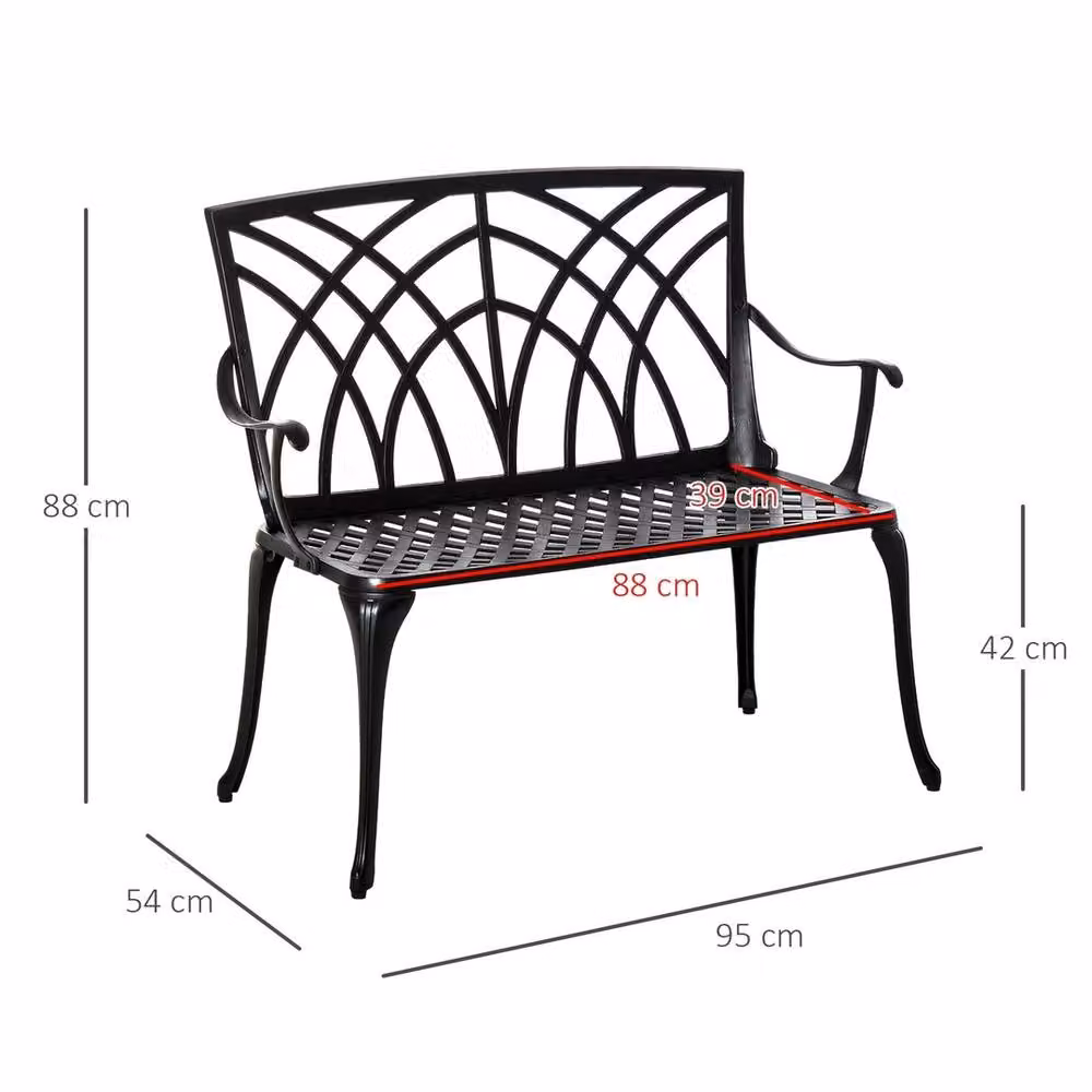FORGEVIO 2-Seater Cast Aluminium Garden Bench Loveseat in Matt Black – 2