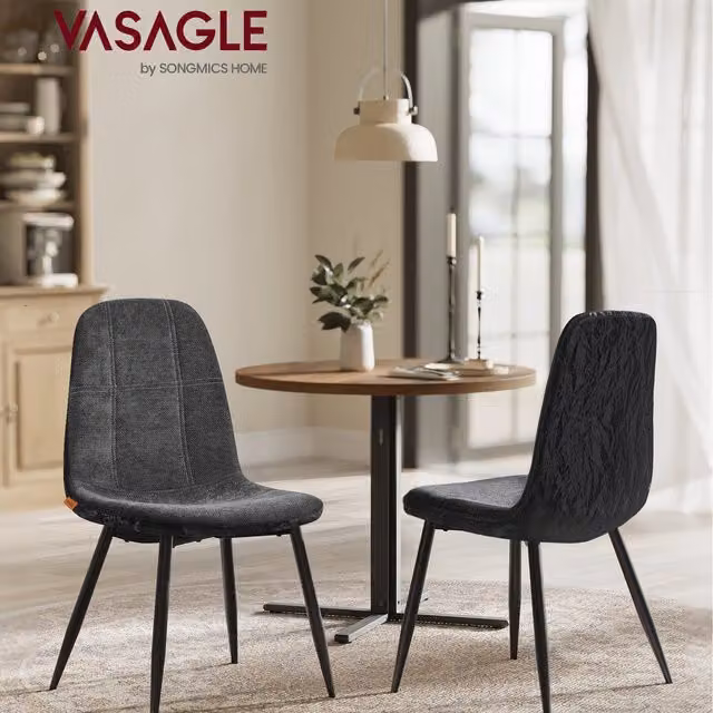 VASAGLE Set of 2 Modern Dining Chairs with Metal Frame and Upholstered Seats in Grey
