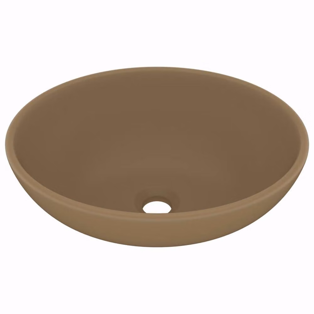 Berkfield Home Luxury Oval Ceramic Countertop Basin in Matt Beige, W: 40 cm, D: 33 cm – 2