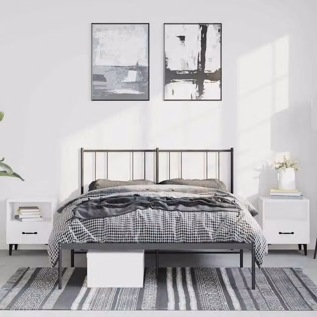 Berkfield Home Metal Bed Frame with Headboard in Black, W/D/H: 150 x 200 cm