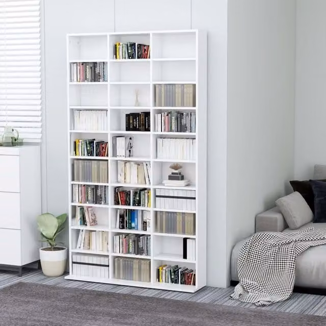Berkfield Home White CD Cabinet in Engineered Wood, W: 102 cm, D: 16 cm, H: 177.5 cm
