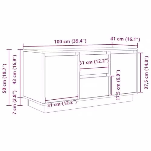 vidaXL Modern TV Cabinet with Integrated LED Lights in Sonoma Oak, W/D/H: 100 x 41 x 50 cm