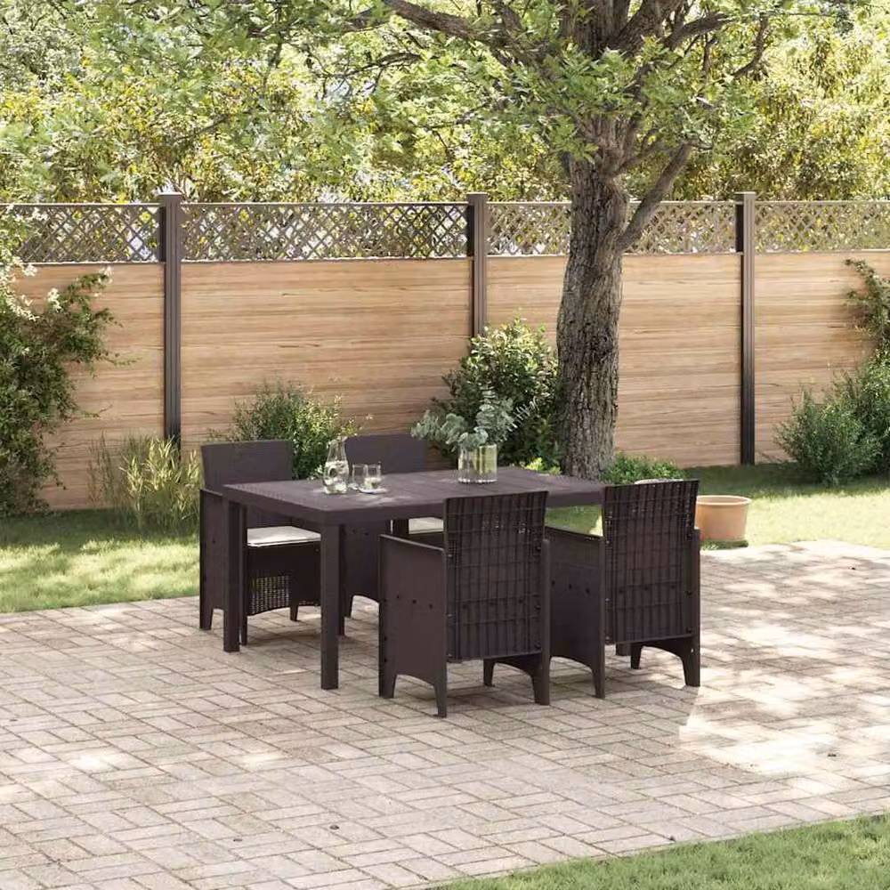 Berkfield Home 5 Piece Brown Poly Rattan Garden Dining Set with Cushions – 2