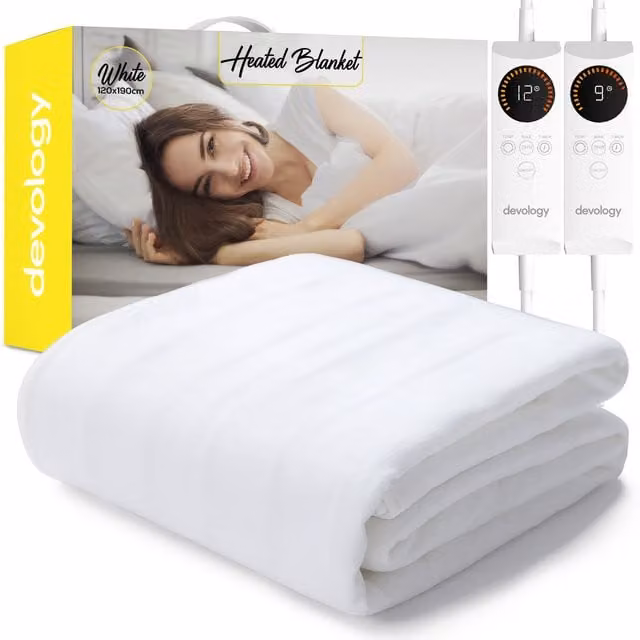 Devology Fully Fitted Heated Underblanket Mattress Cover with Straps, White, W/D/H: 120 x 200 cm