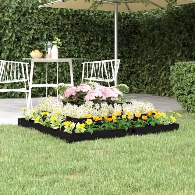 Berkfield Home Black Wooden Raised Bed Planter W: 110 cm, D: 110 cm, H: 27 cm