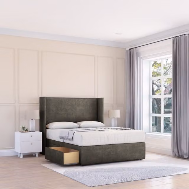Sloomy Devonshire Dumfries Wingback Bed Set in Dark Grey, Small Double, with 54 inch Floor Standing Headboard and Upholstered Frame, W/D/H: 120 x 200 cm
