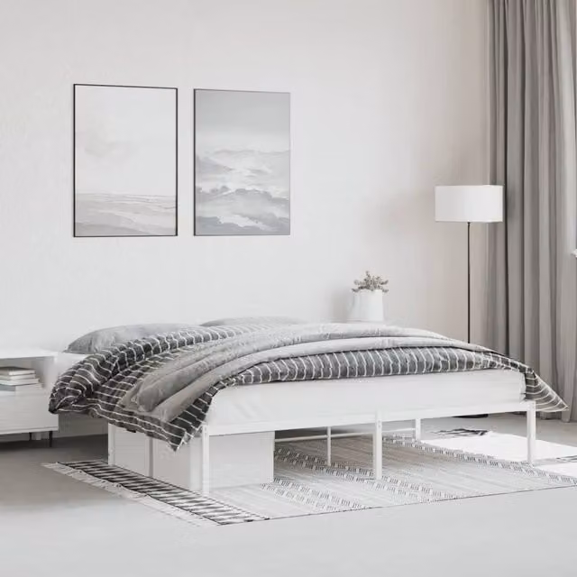 Berkfield Home Metal Bed Frame in White, W/D/H: 180 x 200 cm