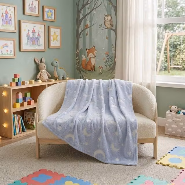 Snug City Glow in the Dark Moon Blanket Grey Fleece Galaxy Night Sky Throw for Children – 1