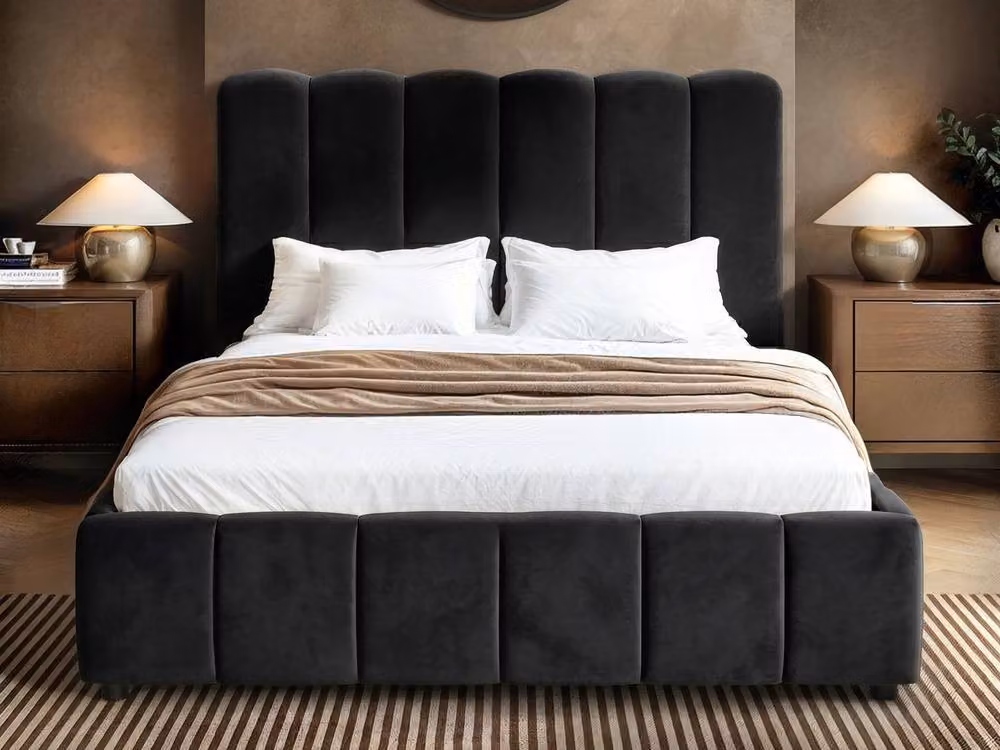 Solace+Co Emilie Ribbed Ottoman Bed in Black Velvet, W/D/H: 180 x 200 x 114 cm – 2