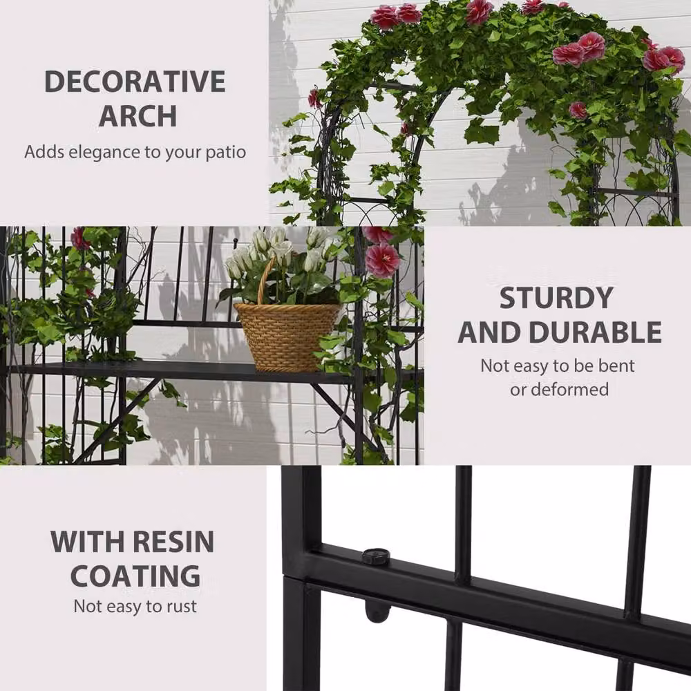 Wyld Haus Katoba Black Matt Metal 2 Seater Garden Arch Bench with Trellis – 5