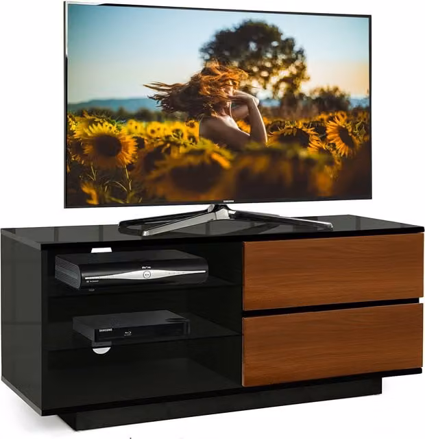 Centurion Supports Modern Glossy TV Cabinet in Black Walnut, W/D/H: 110 x 39.5 x 47.5 cm