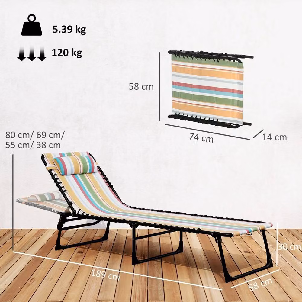 NESTLUNE Multicolour Striped Folding Beach Chair Chaise Lounge with Adjustable Headrest and Backrest – 2