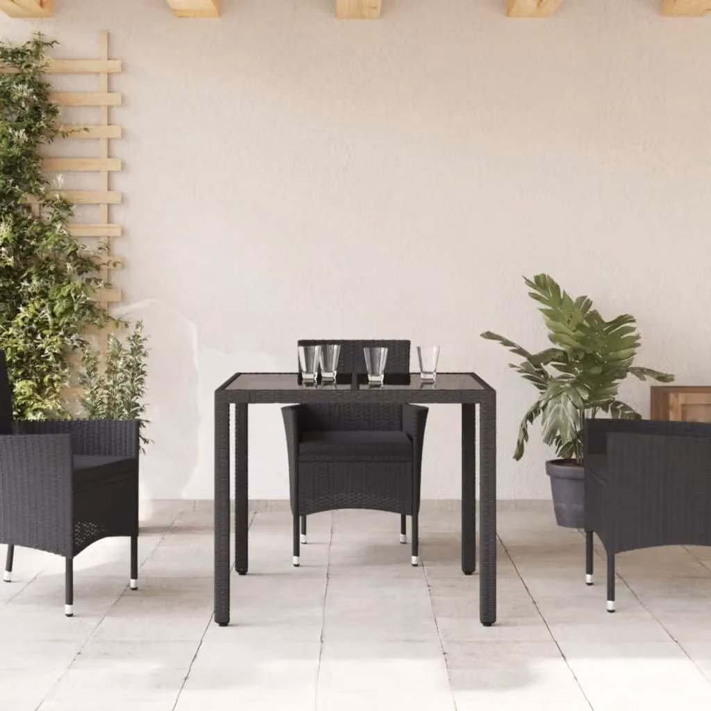 Berkfield Home Modern Black Poly Rattan Garden Table with Glass Top W/D/H: 90 x 90 x 75 cm – 3