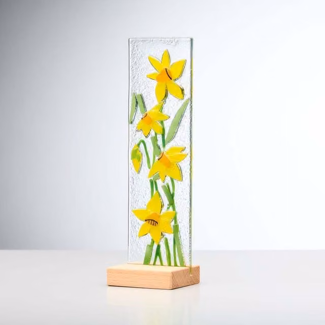 Sienna Glass Yellow Floral Tabletop Standing Decorative Flower Plaque