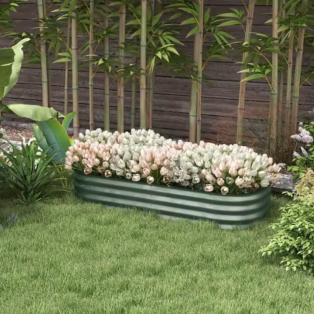 Outsunny Raised Garden Bed with Safety Edging, Green, W: 150 cm, D: 62 cm, H: 30 cm