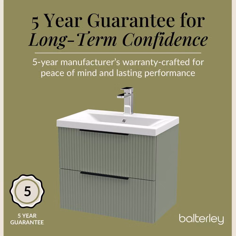 Balterley Fluted Front Wall Hung 2 Drawer Vanity Basin Unit, Satin Green, W: 60 cm, D: 54 cm, H: 60 cm – 4