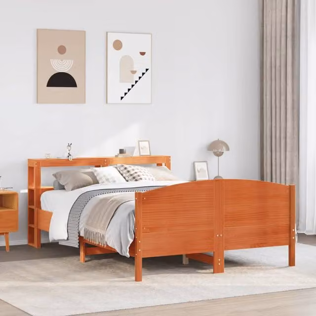 Berkfield Home Small Double Solid Wood Pine Bed Frame in Wax Brown, W/D/H: 120 x 190 cm – 1