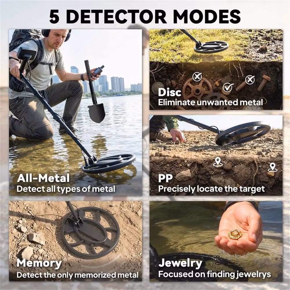 SPETLEK 5 Modes Metal Detector with IP68 Waterproof Search Coil in Black – 5