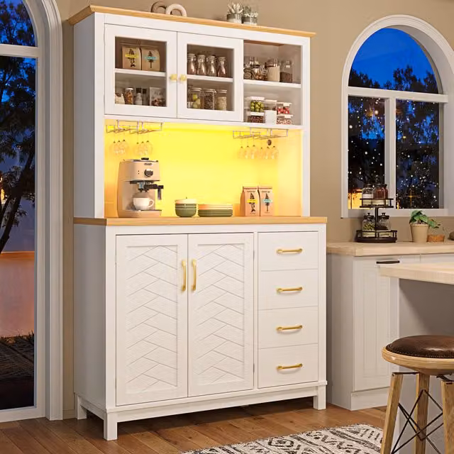 Aosom UK White Stylish Sideboard with App-Controlled Built-In LED Light Strip, W: 105.5 cm, D: 40 cm, H: 180 cm