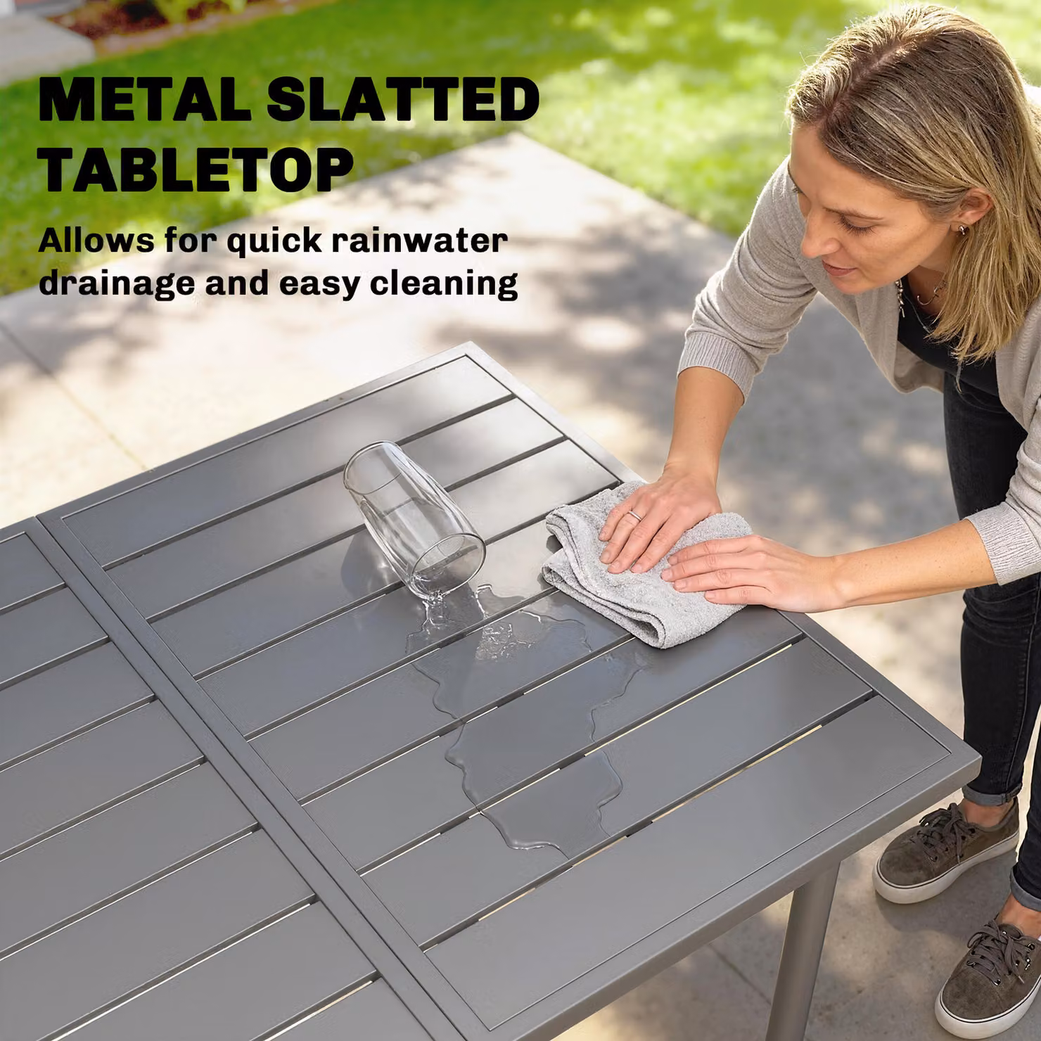 Outsunny Extendable Rectangular Garden Dining Table in Grey Powder Coated Steel, W: 165 cm, D: 80 cm, H: 74 cm – 4