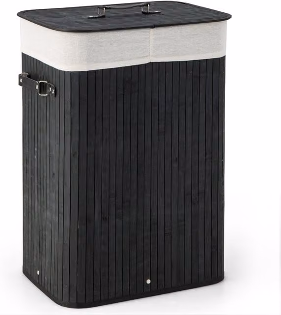 Costway Bamboo Laundry Hamper with Lid and Handles in Black