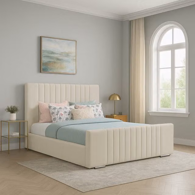 Desire Deco Caroline Upholstered Velvet Bed Frame in Yellow and Beige, King Size (180 x 200 cm)