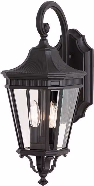 Netlighting Cotswold Lane 2 Light Outdoor Wall Lantern in Black with Transparent Glass, IP44 Rated, E14
