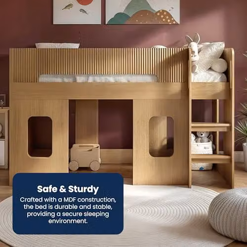 Flair Furnishings Lino Playhouse Kids Mid Sleeper Bed, Brown/Oak, W/D/H: 190 x 90 x 107.2 cm – 5