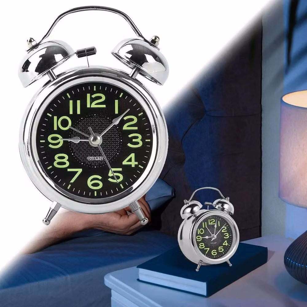 KORVIXA Vintage Silver Twin Bell Analog Tabletop Alarm Clock – 4