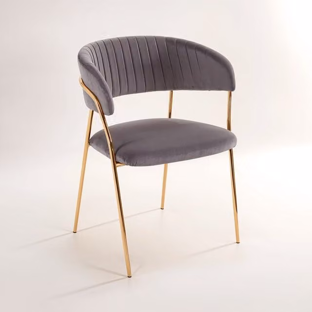 Orsina Modern Velvet Dining Armchair with Gold Metal Legs in Grey, Pink or Gold