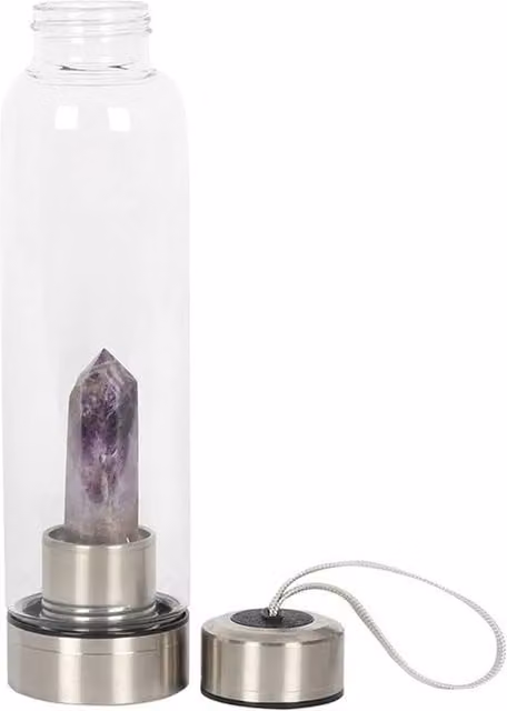 Uniqueful Amethyst Calming Glass Water Bottle, Purple, 550ml