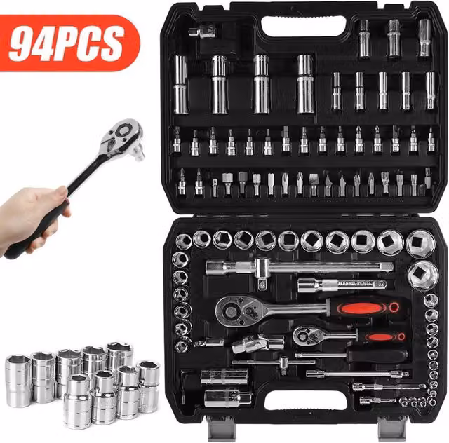 EONLION 94-Piece Socket Set and Screwdriver Bit Tool Kit in Silver – 1