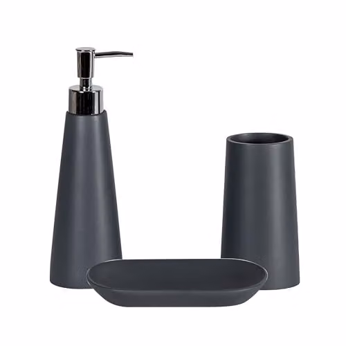 Showerdrape Alto 3 Piece Grey Bathroom Accessory Set including Soap Dispenser, Soap Dish and Tumbler – 2