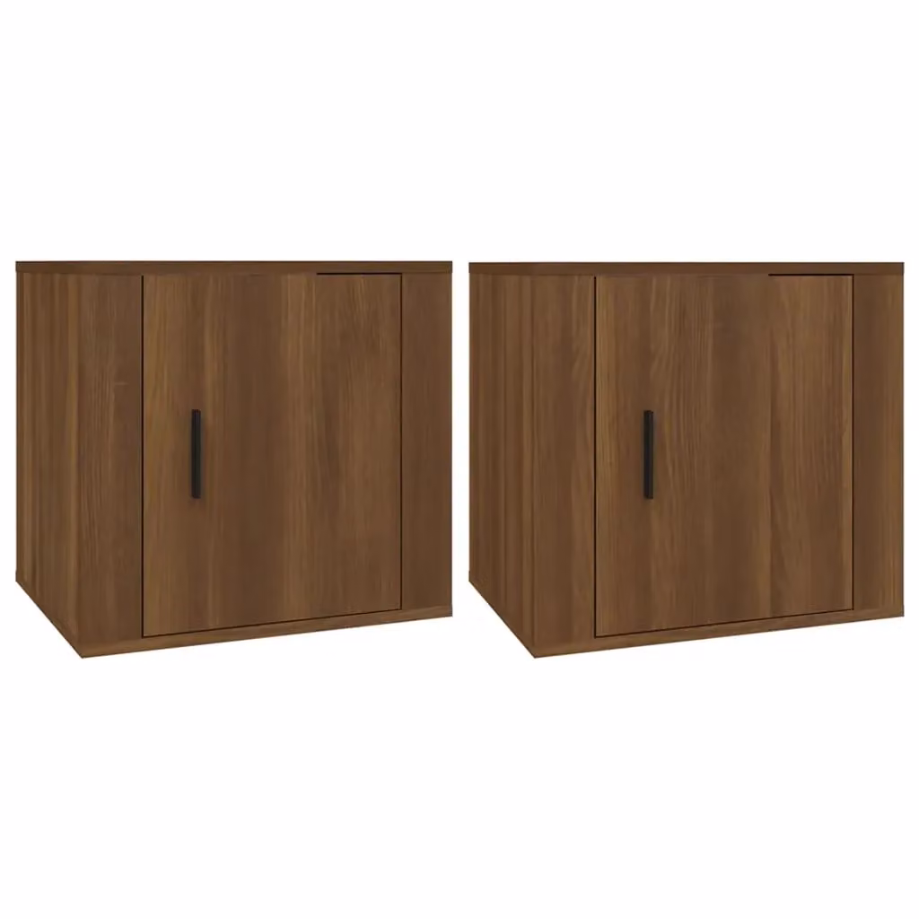Berkfield Home Set of 2 Brown Oak Bedside Cabinets W: 50 cm, D: 39 cm, H: 47 cm – 1