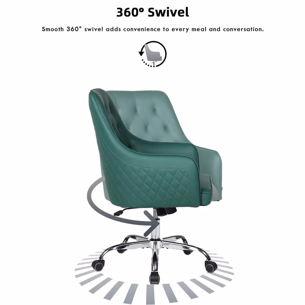 FURNITURE ONE Swivel Desk Chair in Green with Adjustable Height and Synthetic Leather Upholstery – 3