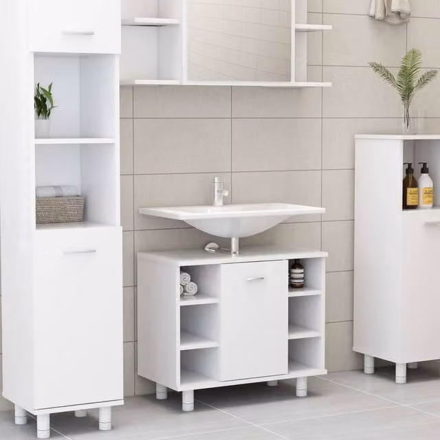 Berkfield Home Modern White Bathroom Cabinet with Open Shelf and Internal Shelves, W/D/H: 60 x 32 x 53.5 cm