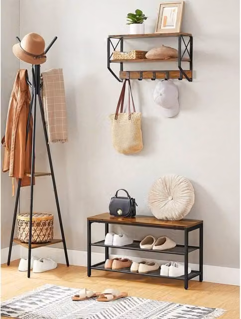 VASAGLE Modern 2-Tier Metal Shoe Rack in Black and Brown