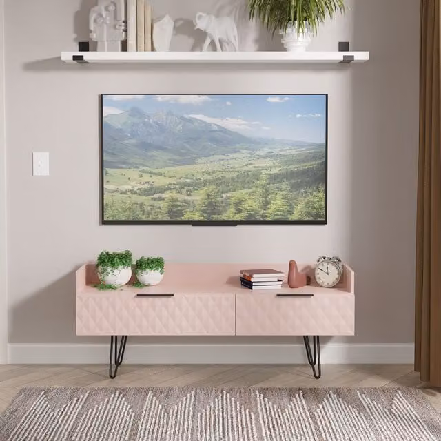 2 U Islay Ready Assembled 2 Drawer Coffee TV Unit in Dusty Pink – 1