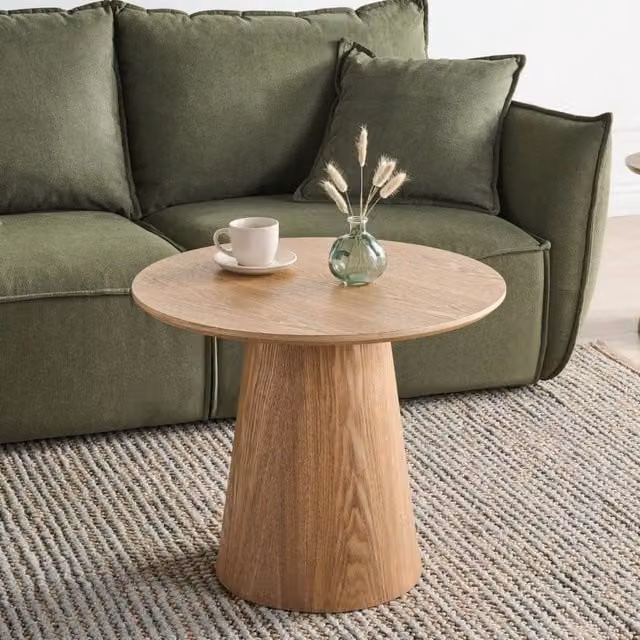 Wyld and Coco Ash Veneer Round Coffee Table in Brown, W: 60 cm, D: 60 cm, H: 33 cm – 1