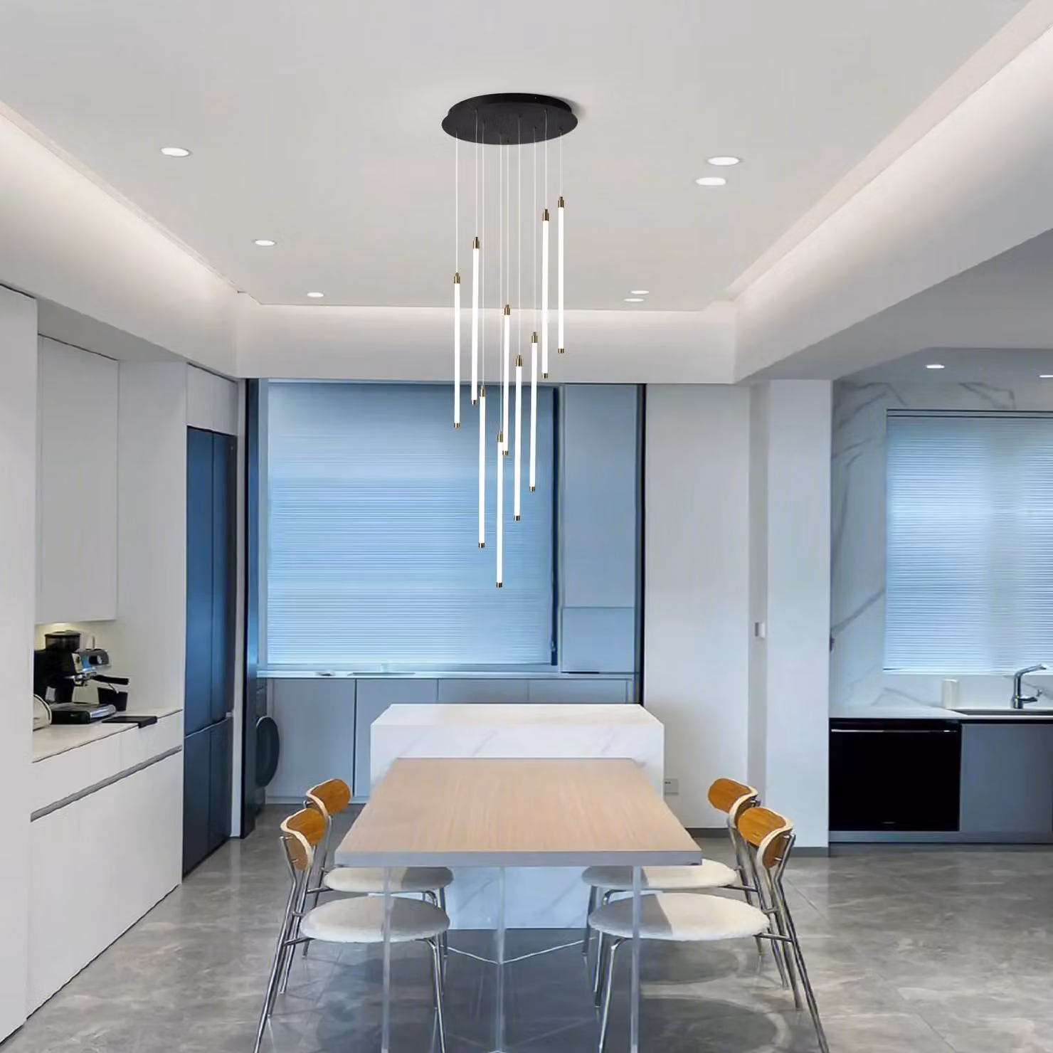 Garwarm Modern Dimmable LED Suspended Chandelier Light in Black, Height: 249.64 cm – 5