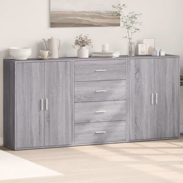 Berkfield Home 3-Piece Sideboard Set in Grey Sonoma, W/D/H: 60 x 31 x 84 cm