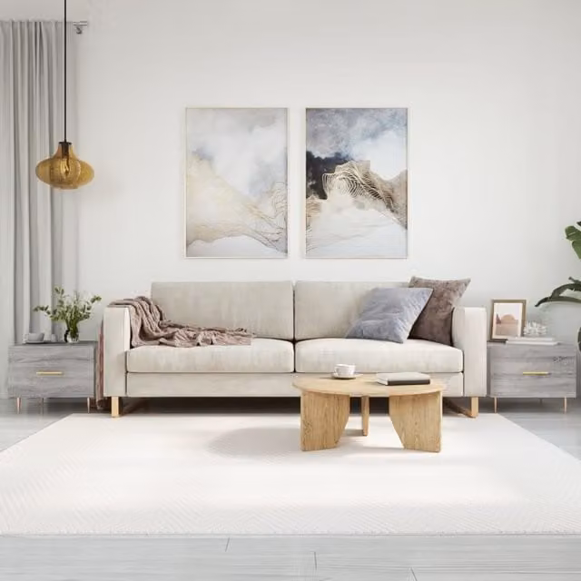 Berkfield Home Set of 2 Grey Sonoma Square Coffee Tables, W/D/H: 50 x 50 x 40 cm