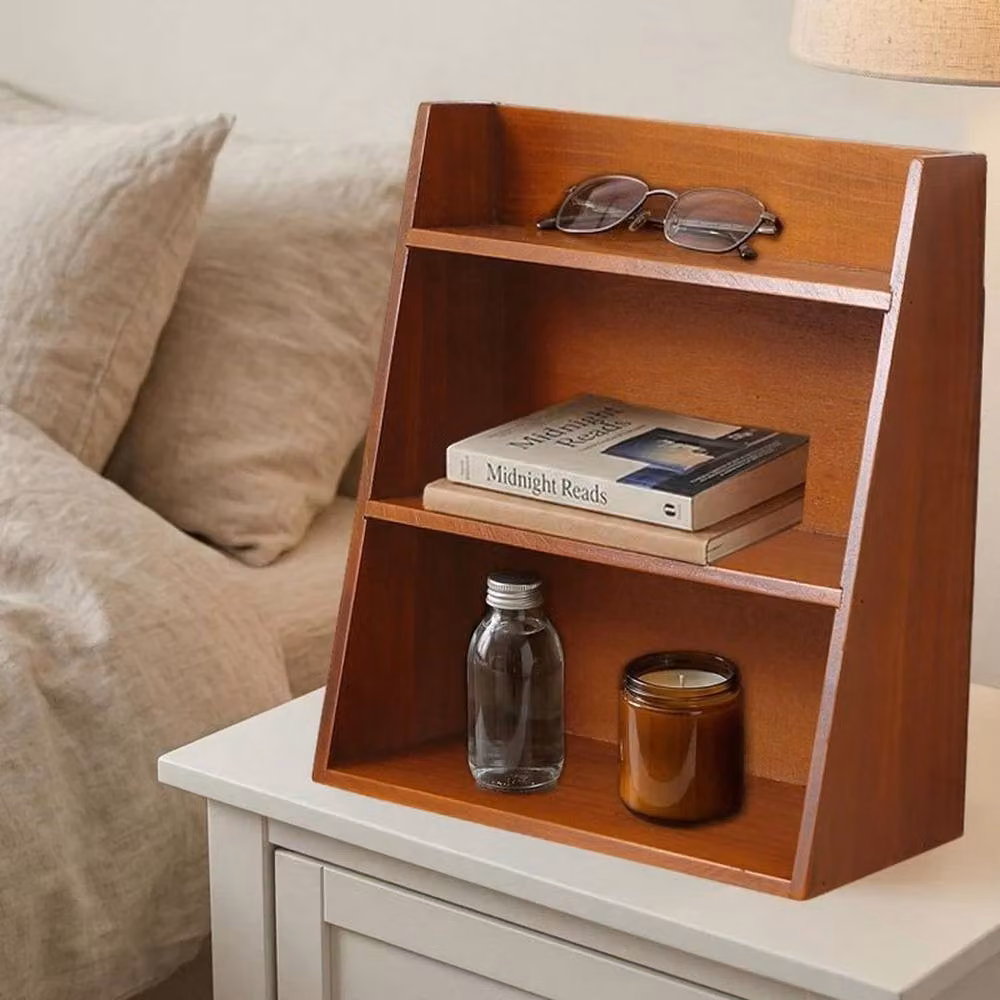PAWNORA Retro Brown Wood Desktop Storage Display Shelf – 2