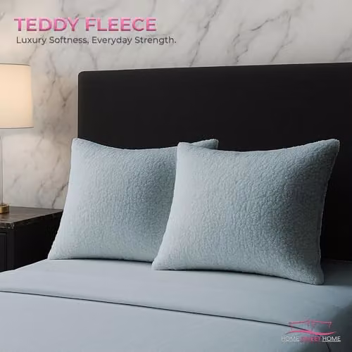 Home Sweet Home UK Teddy Fleece Pillowcase Set of 2 in Blue, W: 48 cm, L: 74 cm – 4