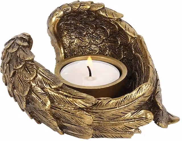 KDMK Antique Gold Angel Wing Metal Tealight and Votive Candle Holder