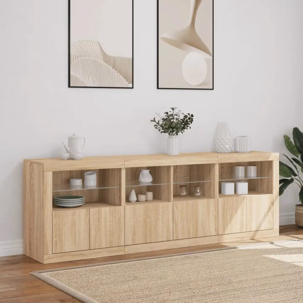Berkfield Home Modern Sideboard with Integrated LED Lights in Sonoma Oak Brown, W/D/H: 202 x 37 x 67 cm – 4